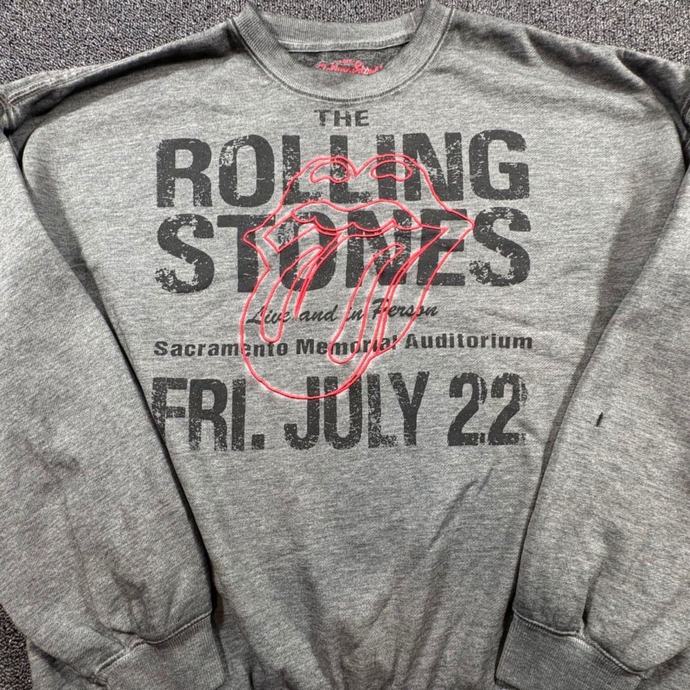 The Rolling Stones Sacramento Graphic Crewneck Sweatshirt Men's XL Gray Grunge